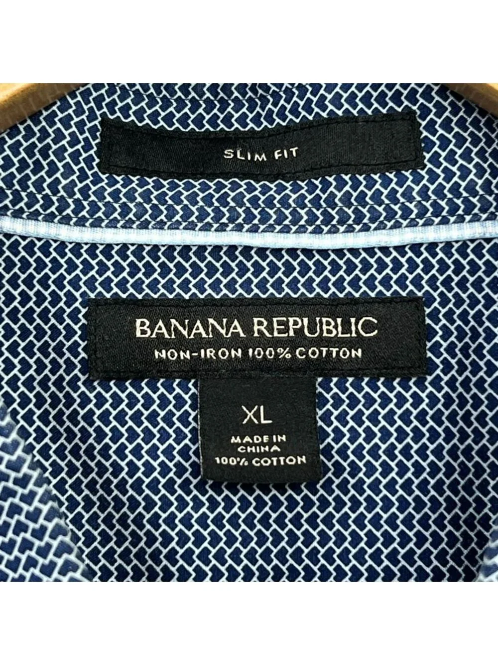 Banana Republic Mens Slim Fit Non-Iron Button Up Shirt XL Blue Geometric Cotton